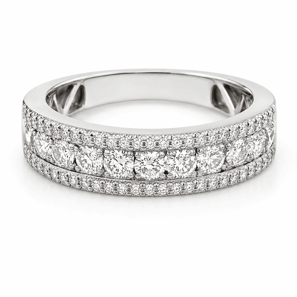1 CT TW. White Gold 3-Row Diamond Anniversary Band