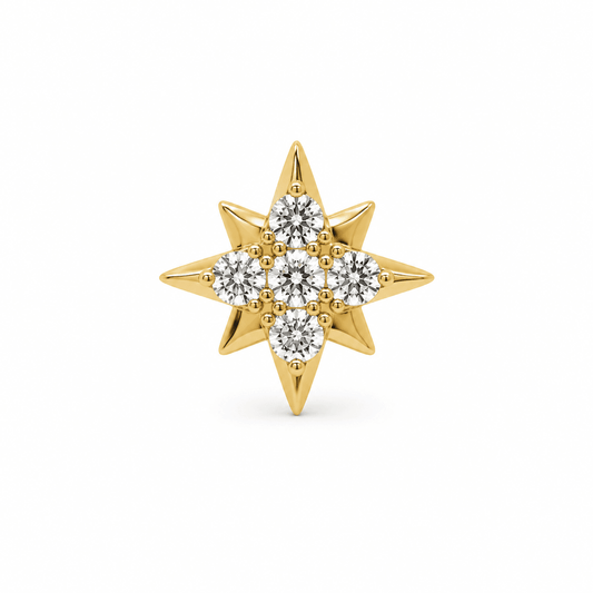 14K Yellow Gold CZ Star Cluster Stud Earring