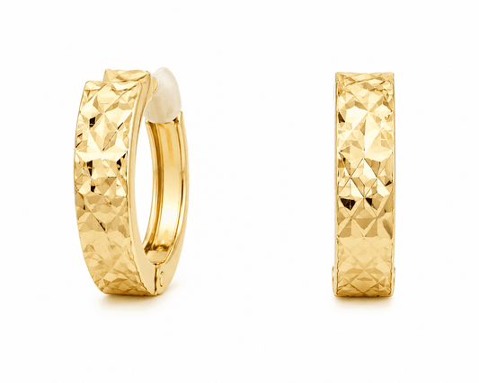 14K Yellow Gold Diamond-Cut Huggie Hoop Earrings