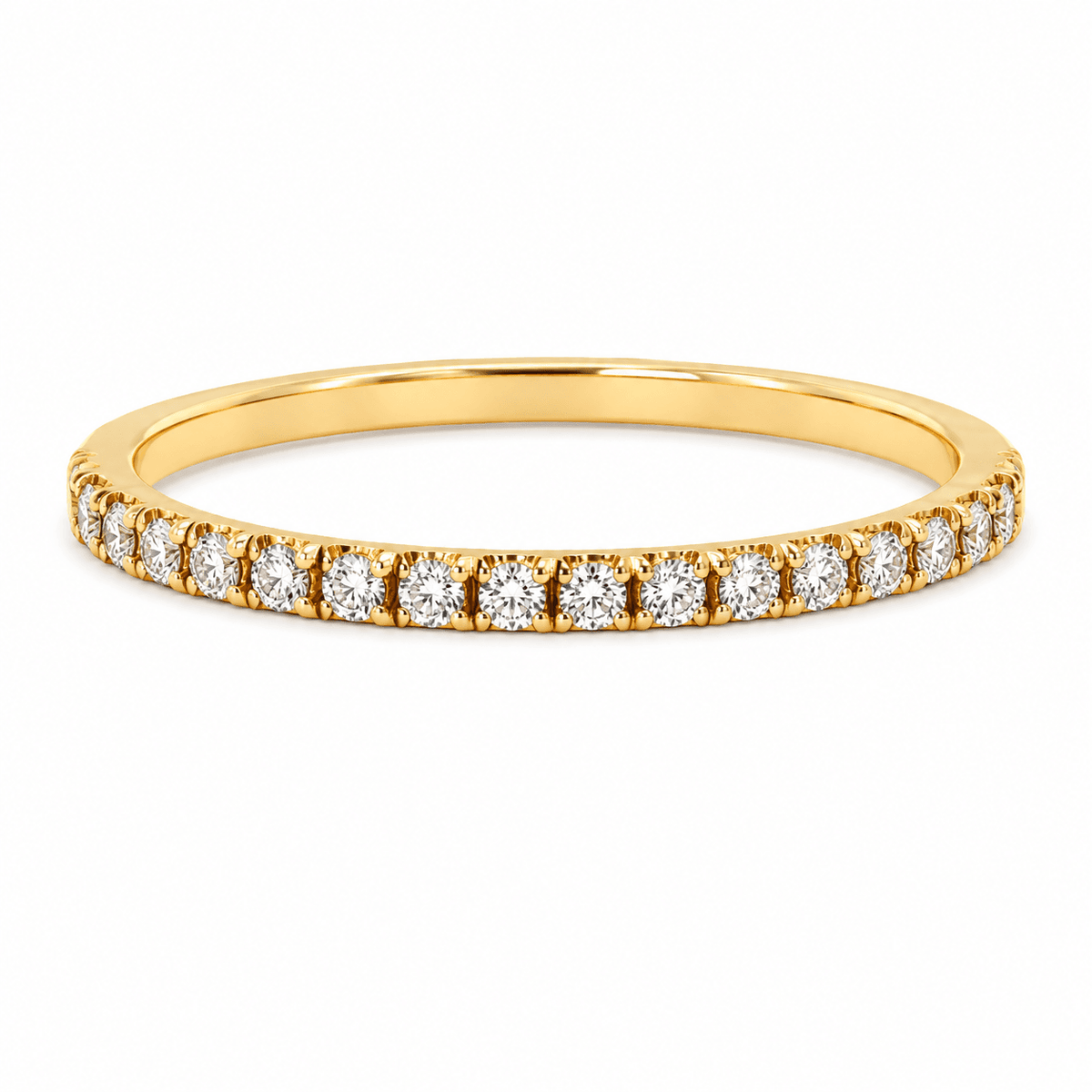 0.14 CT TW. Classic Thin Yellow Gold Diamond Prong Set Band