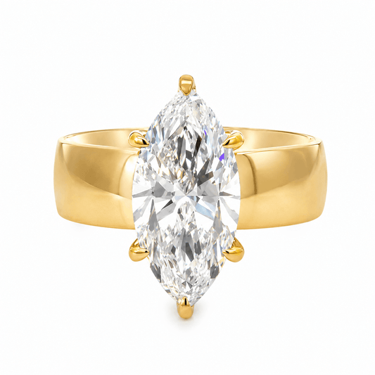 14K Yellow Gold Marquise Solitaire Diamond Engagement Ring