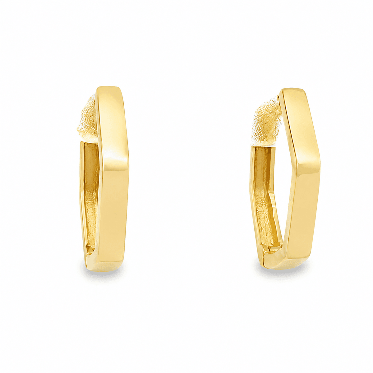 14K Yellow Gold Narrow Hexagon Huggie Earrings