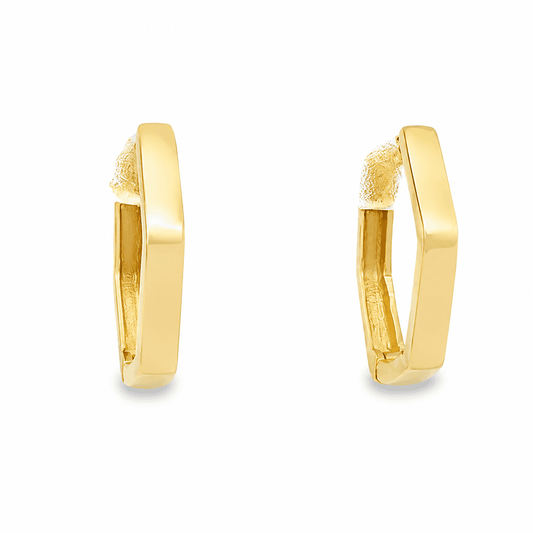 14K Yellow Gold Narrow Hexagon Huggie Earrings