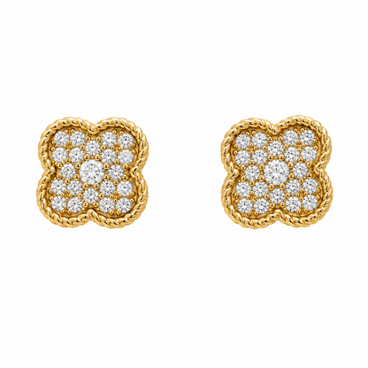 14K Yellow Gold Pavé Clover Style Earrings