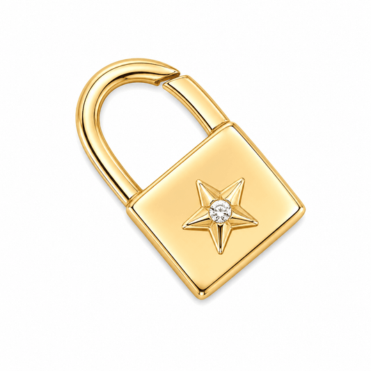 14K Yellow Gold Star Padlock Charm