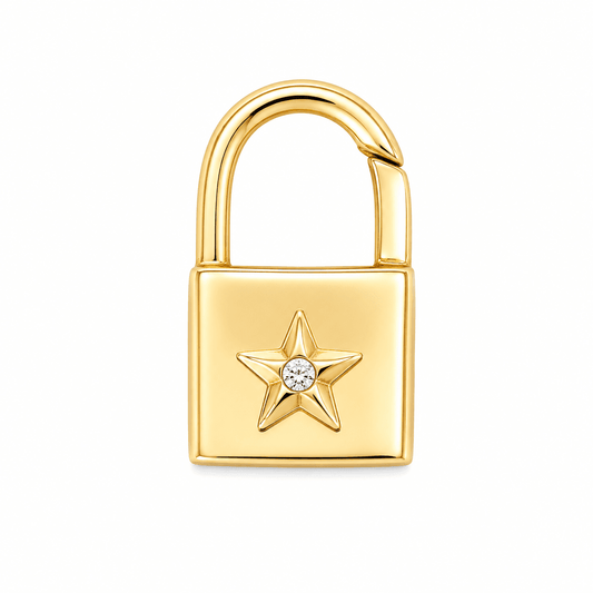 14K Yellow Gold Star Padlock Charm