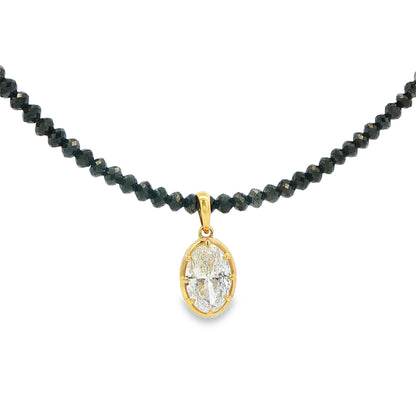 Black Diamond Bead Necklace with Oval Lab-Grown Diamond Pendant