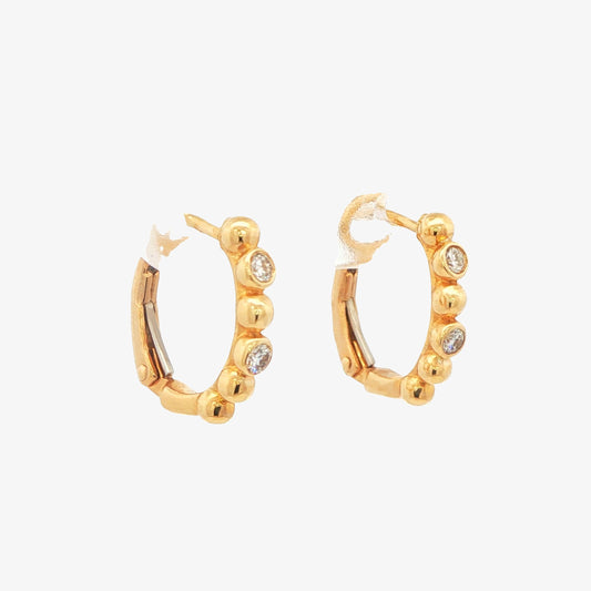 14K Yellow Gold Diamond Bezel Hoop Earrings