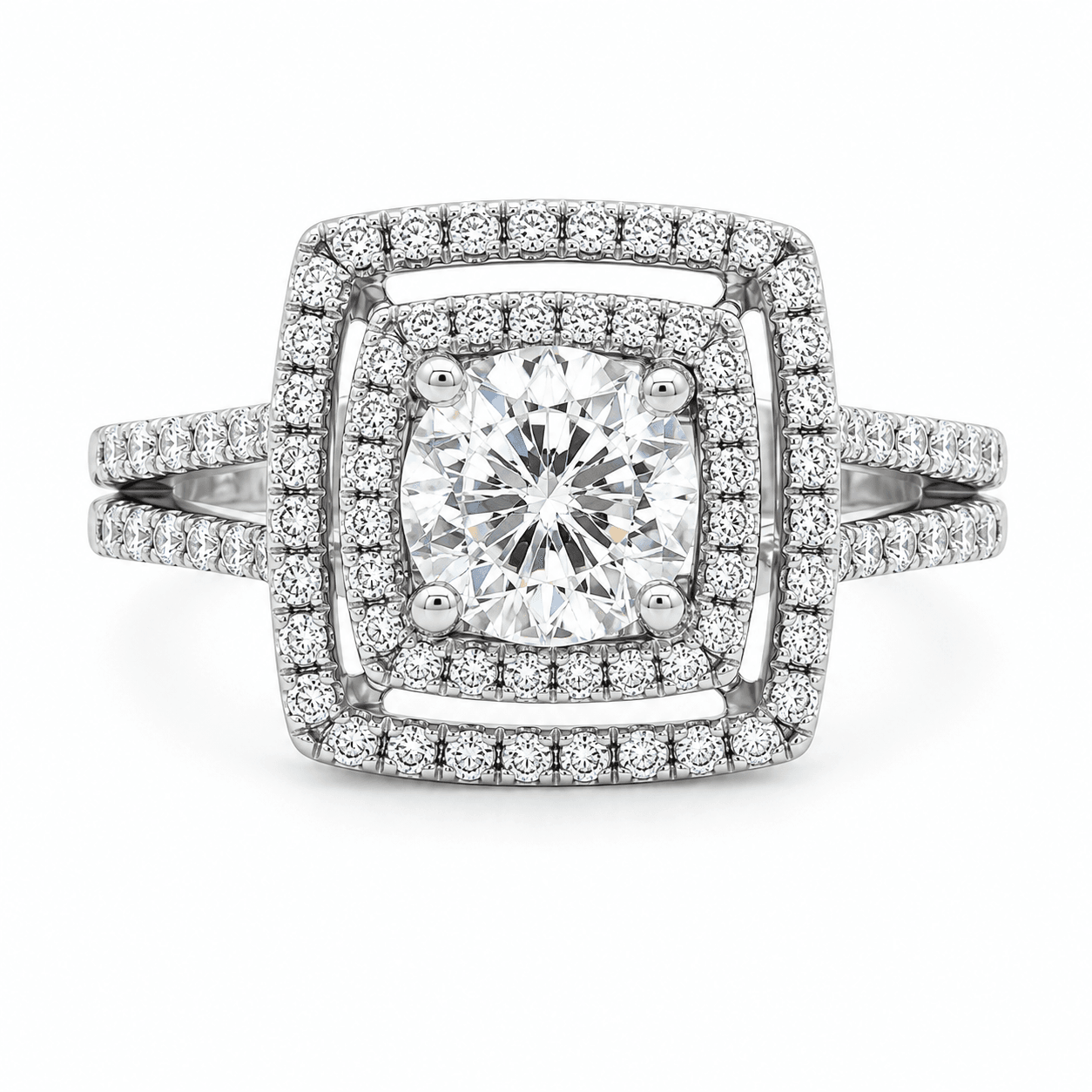 18K White Gold Diamond Halo Engagement Ring