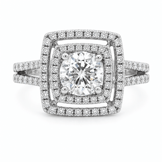 1.19 CTW Round Diamond Double Halo Engagement Ring