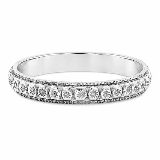 Beaded 18K White Gold Stackable Gold Ring