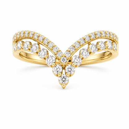 18K Yellow Gold V-Shape Diamond Ring