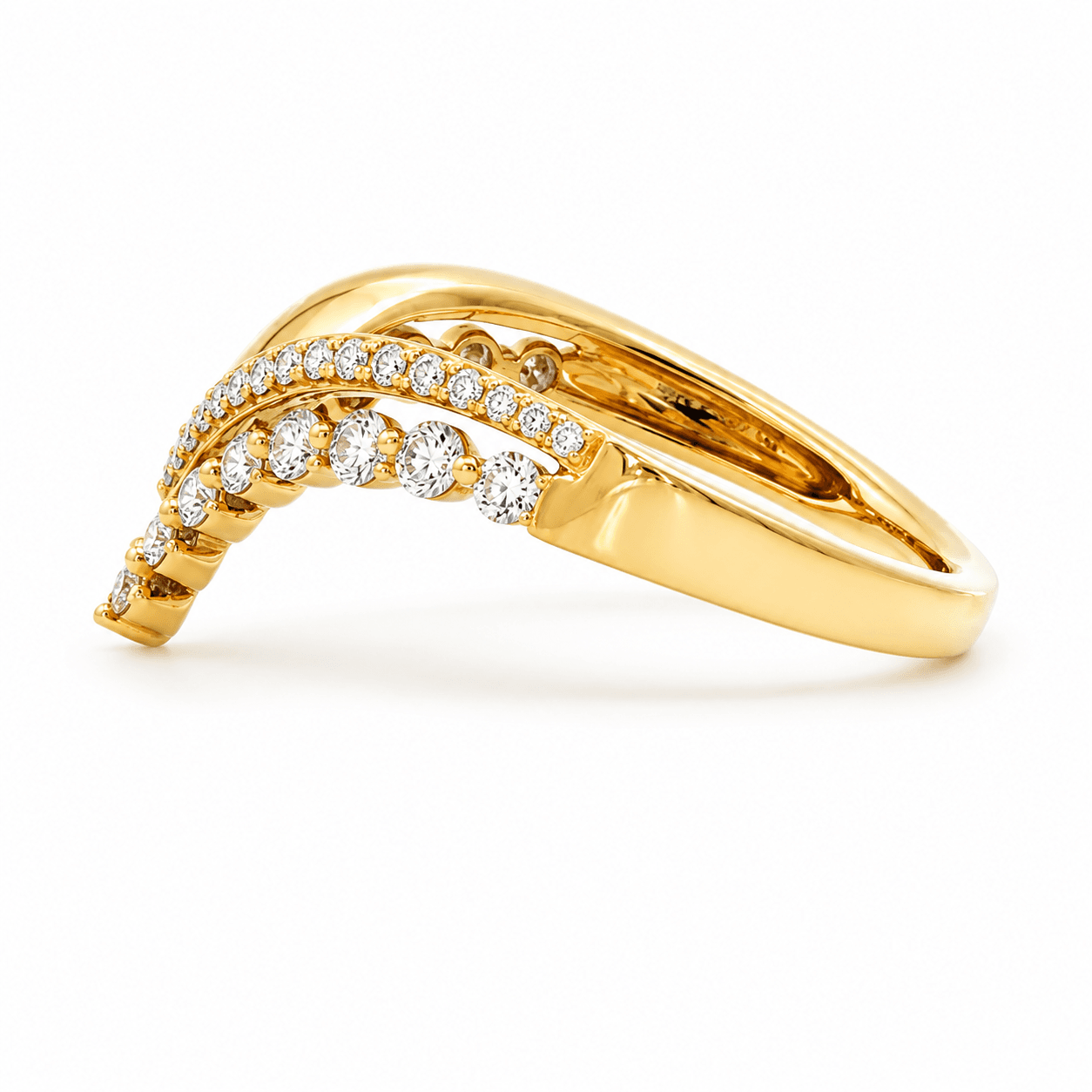 18K Yellow Gold V-Shape Diamond Ring