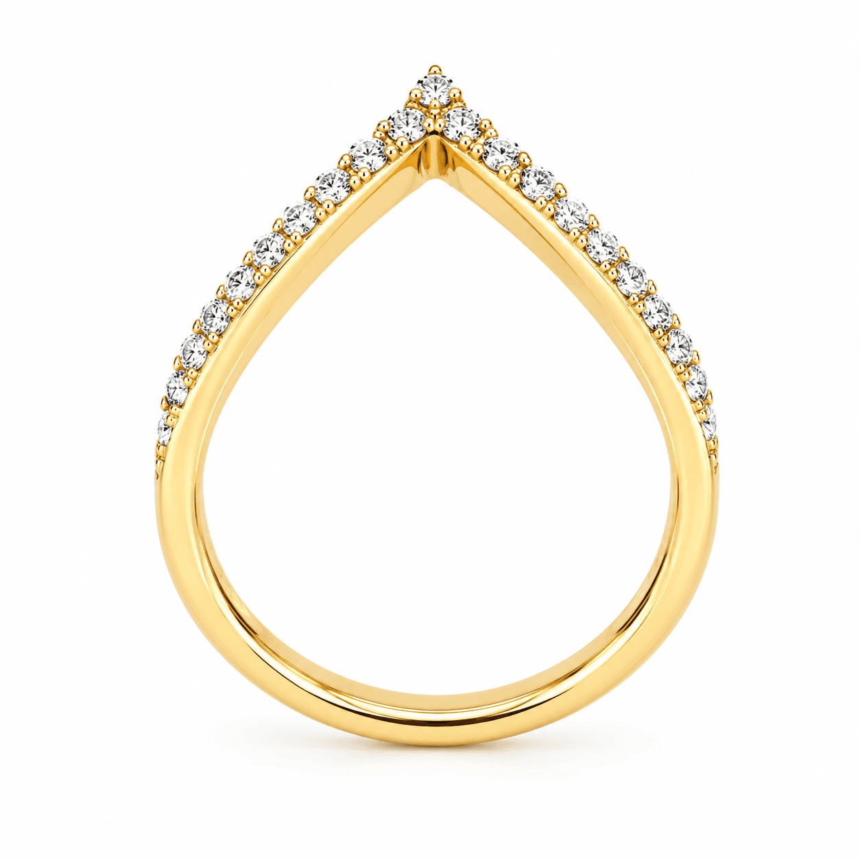 18K Yellow Gold V-Shape Diamond Ring