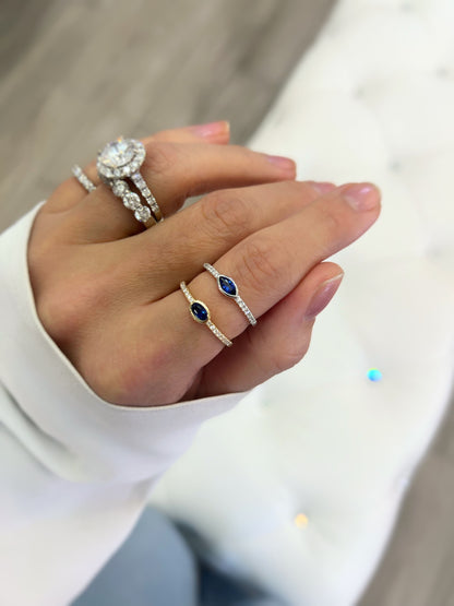 East West Oval Sapphire and Diamond Stackable Ring