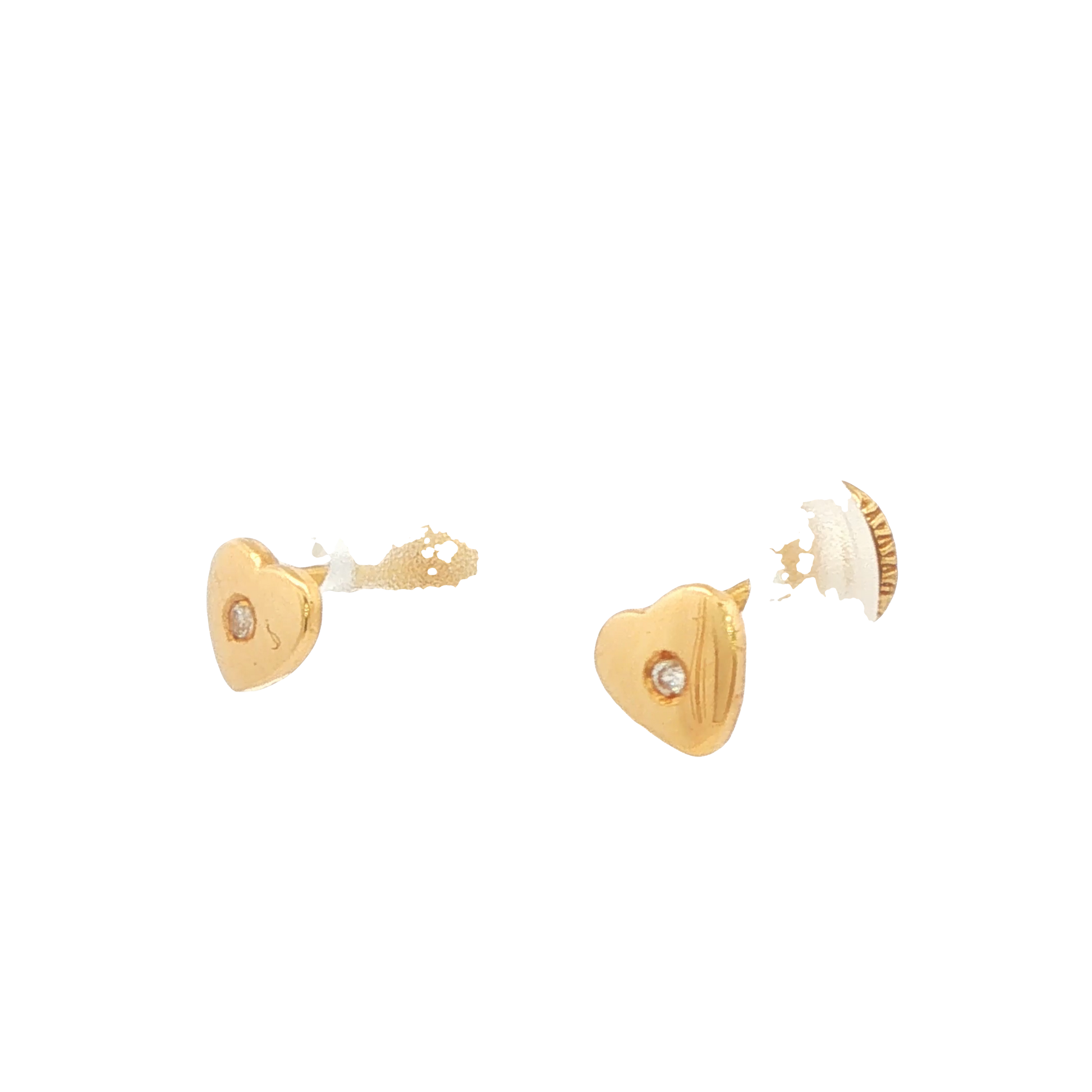 18K Yellow Gold Puff Heart CZ Earrings