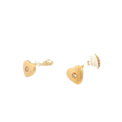18K Yellow Gold Puff Heart CZ Earrings