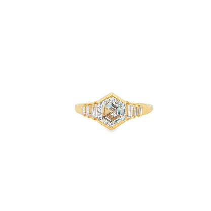 14K Yellow Gold Hexagon Diamond Engagement Ring