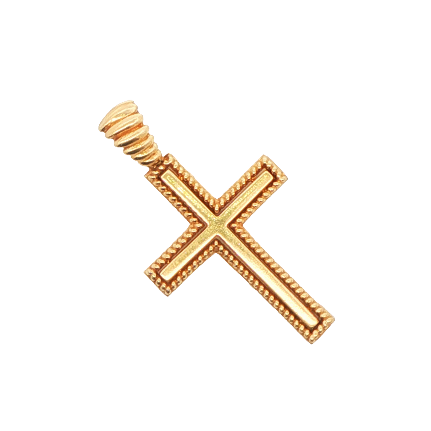 14K YG FANCY CROSS WITH BEAD TRIM AND RIDGED BALE, 3.7g