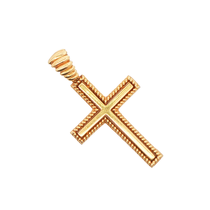 14K YG FANCY CROSS WITH BEAD TRIM AND RIDGED BALE, 3.7g