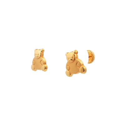 18K Gold Teddy Bear Child Stud Earrings 