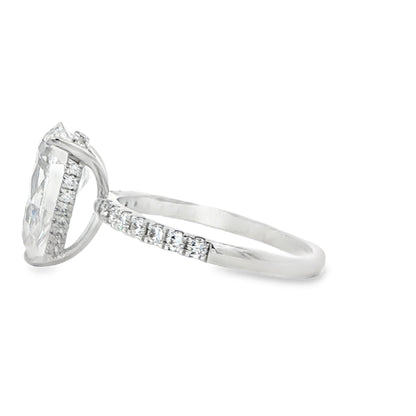 14K White Gold Lab-Grown Pear Engagement Ring with Hidden Halo, 3.00 ct Center, E Color, VS1 Clarity, 3.09 cttw
