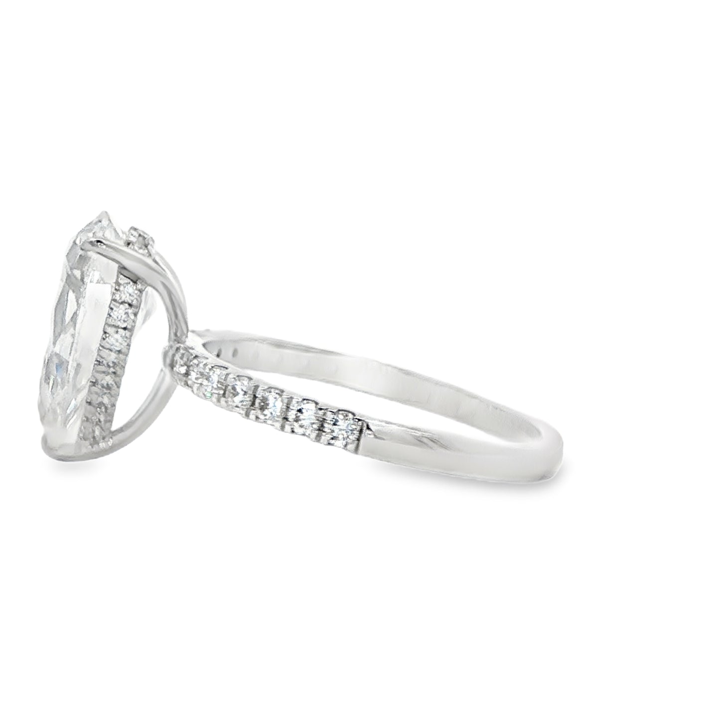 14K White Gold Lab-Grown Pear Engagement Ring with Hidden Halo, 3.00 ct Center, E Color, VS1 Clarity, 3.09 cttw