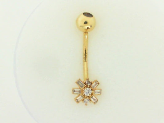 14K Baguette Flower CZ Belly Piercing