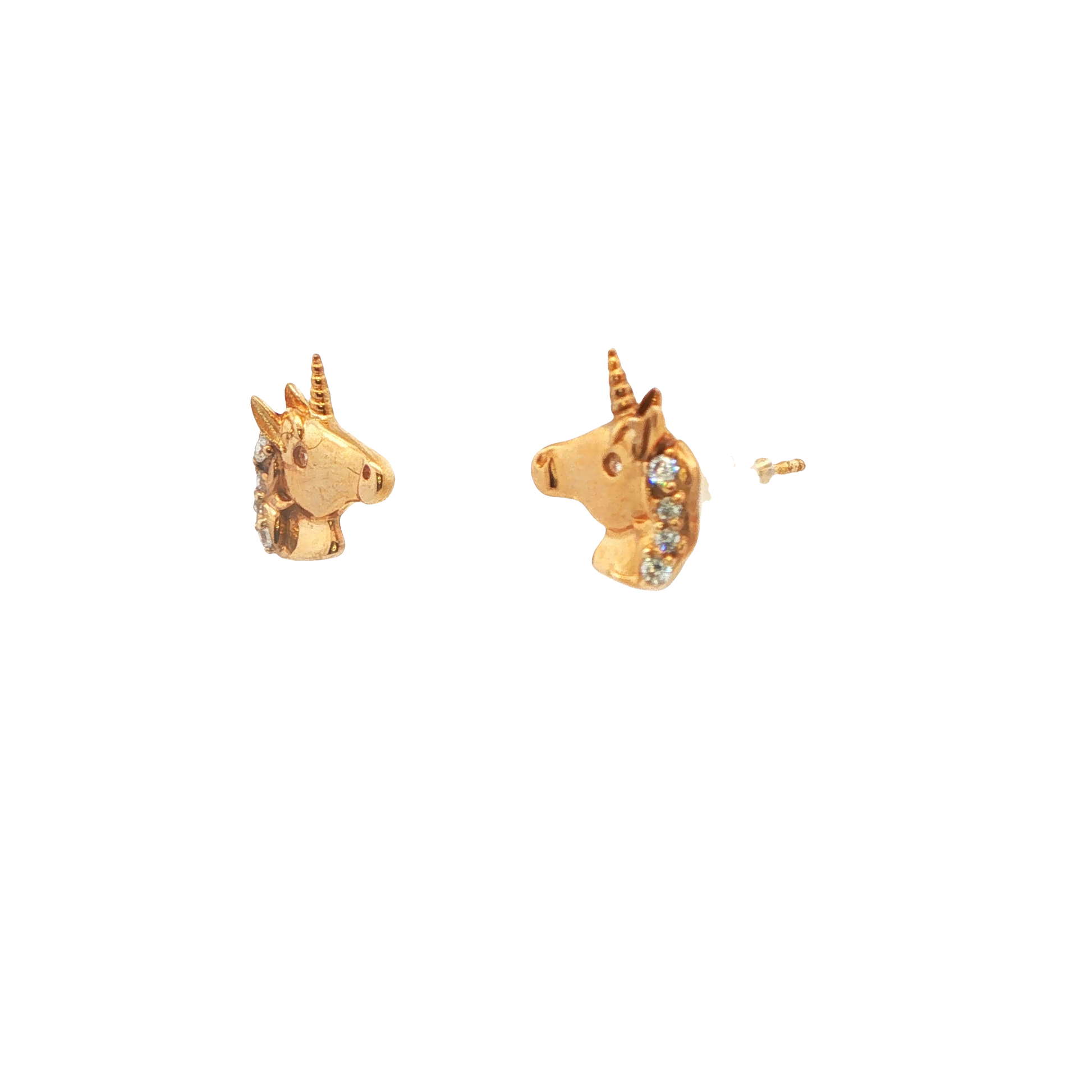 14K Gold Unicorn CZ Stud Earrings