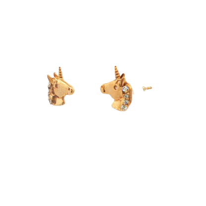 14K Gold Unicorn CZ Stud Earrings