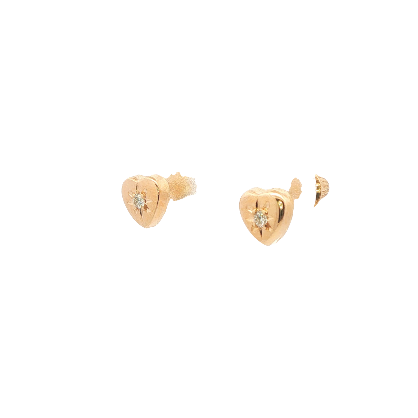 14K Yellow Gold Heart Diamond Stud Earrings