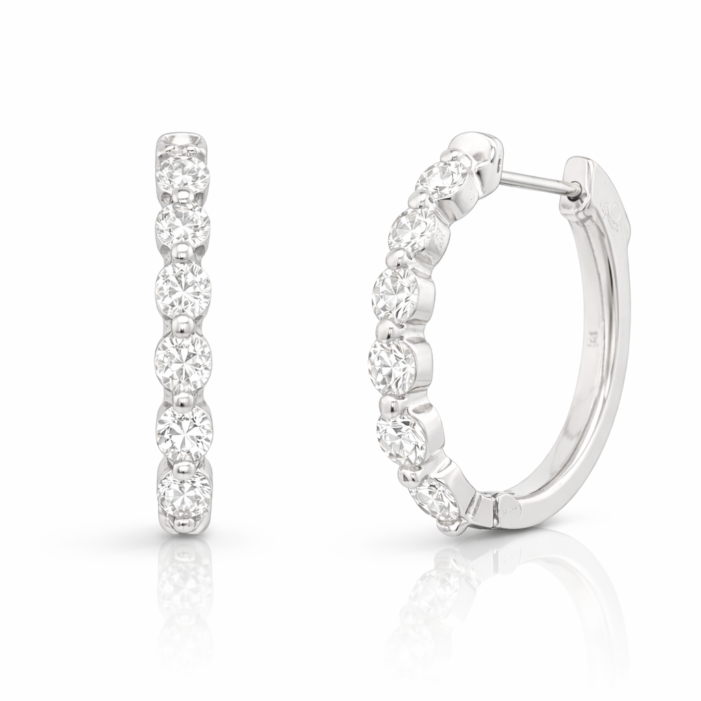 1.10 CTW Lab-Grown Diamond Shared Prong Hoop Earrings