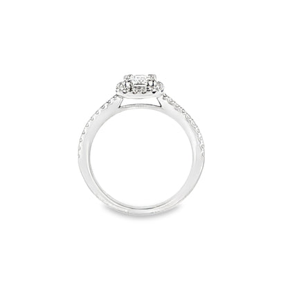 18K White Gold Emerald Cut Diamond Halo Engagement Ring