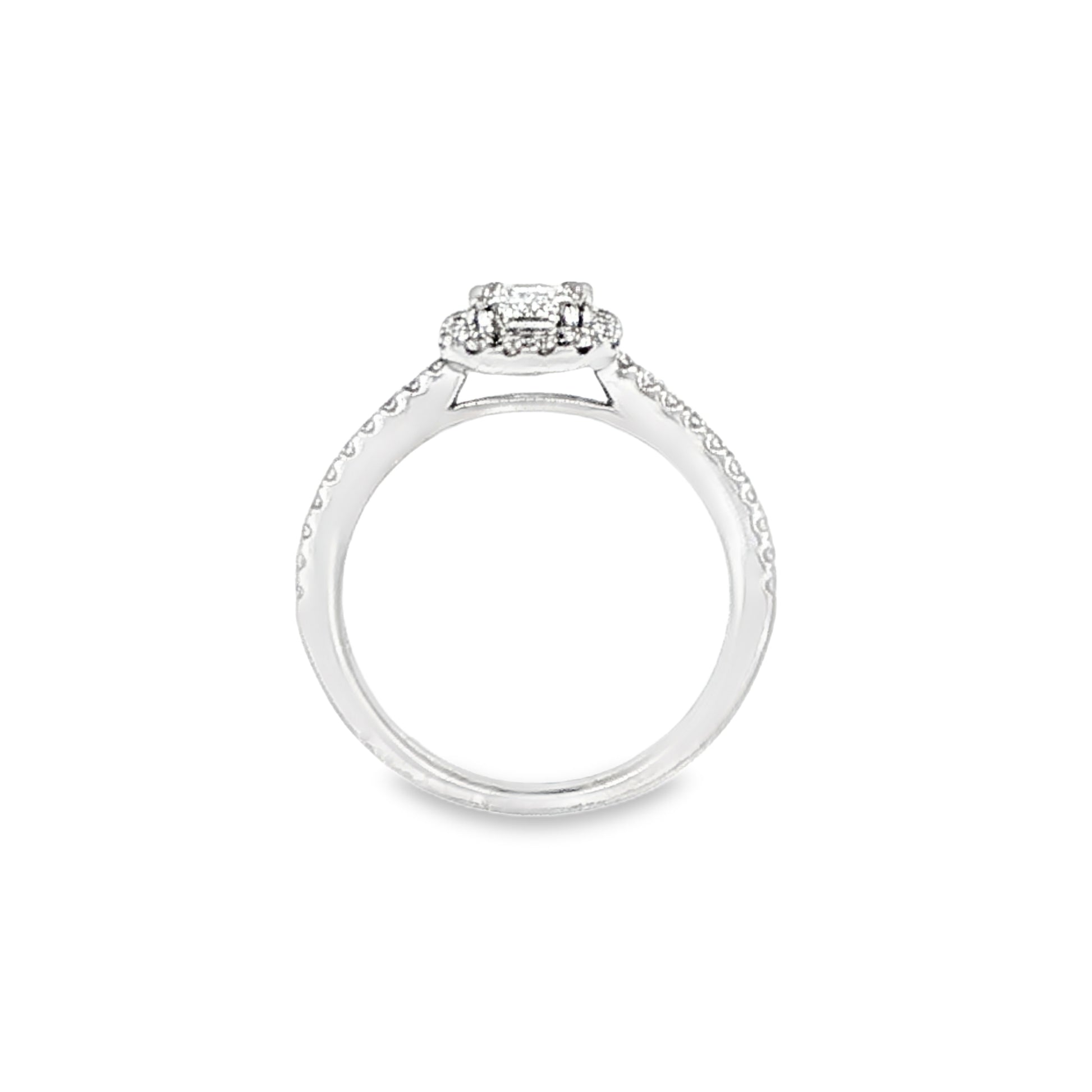 18K White Gold Emerald Cut Diamond Halo Engagement Ring