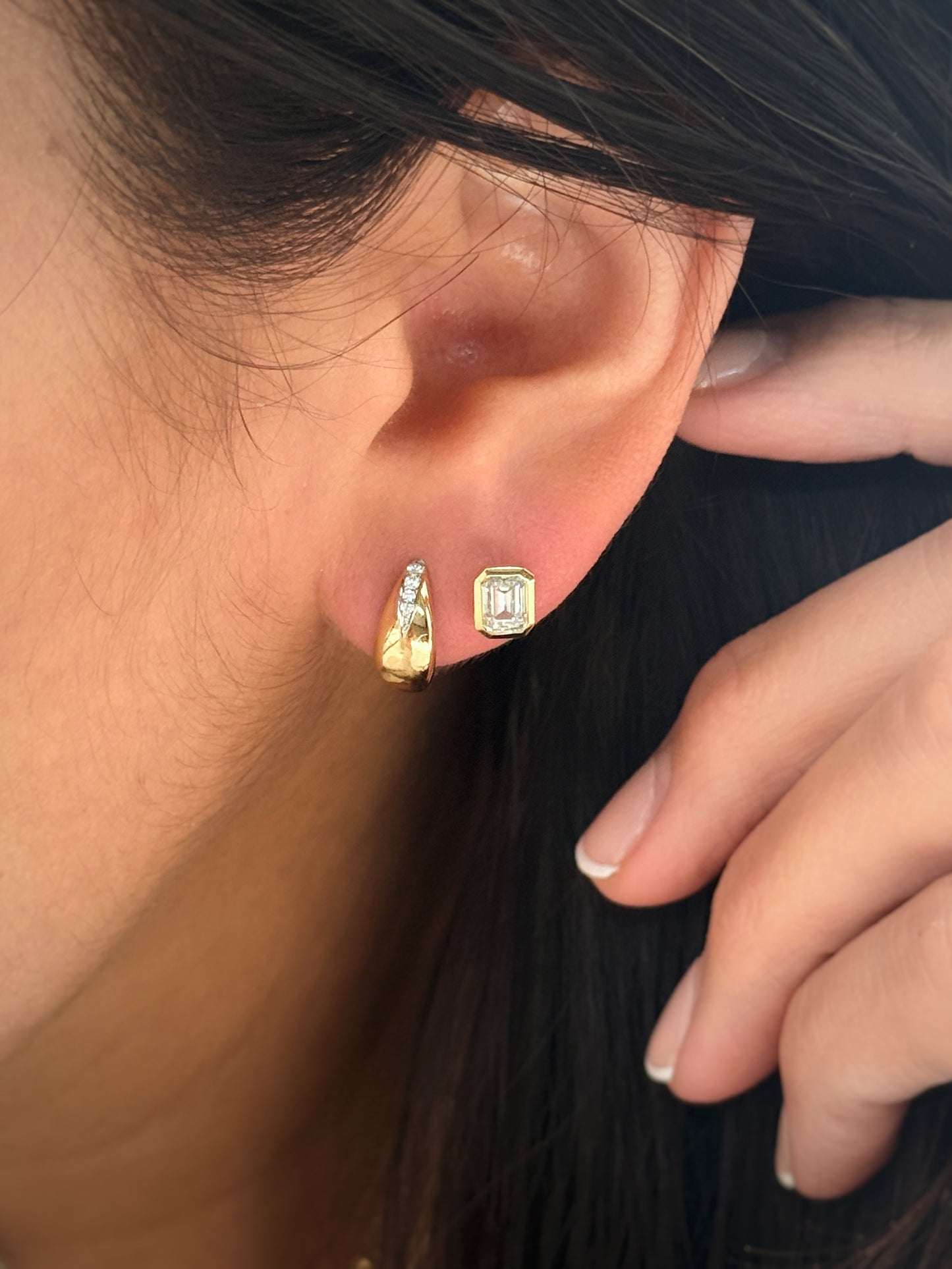1 CTW Emerald-Cut Lab-Grown Diamond Bezel Stud Earrings