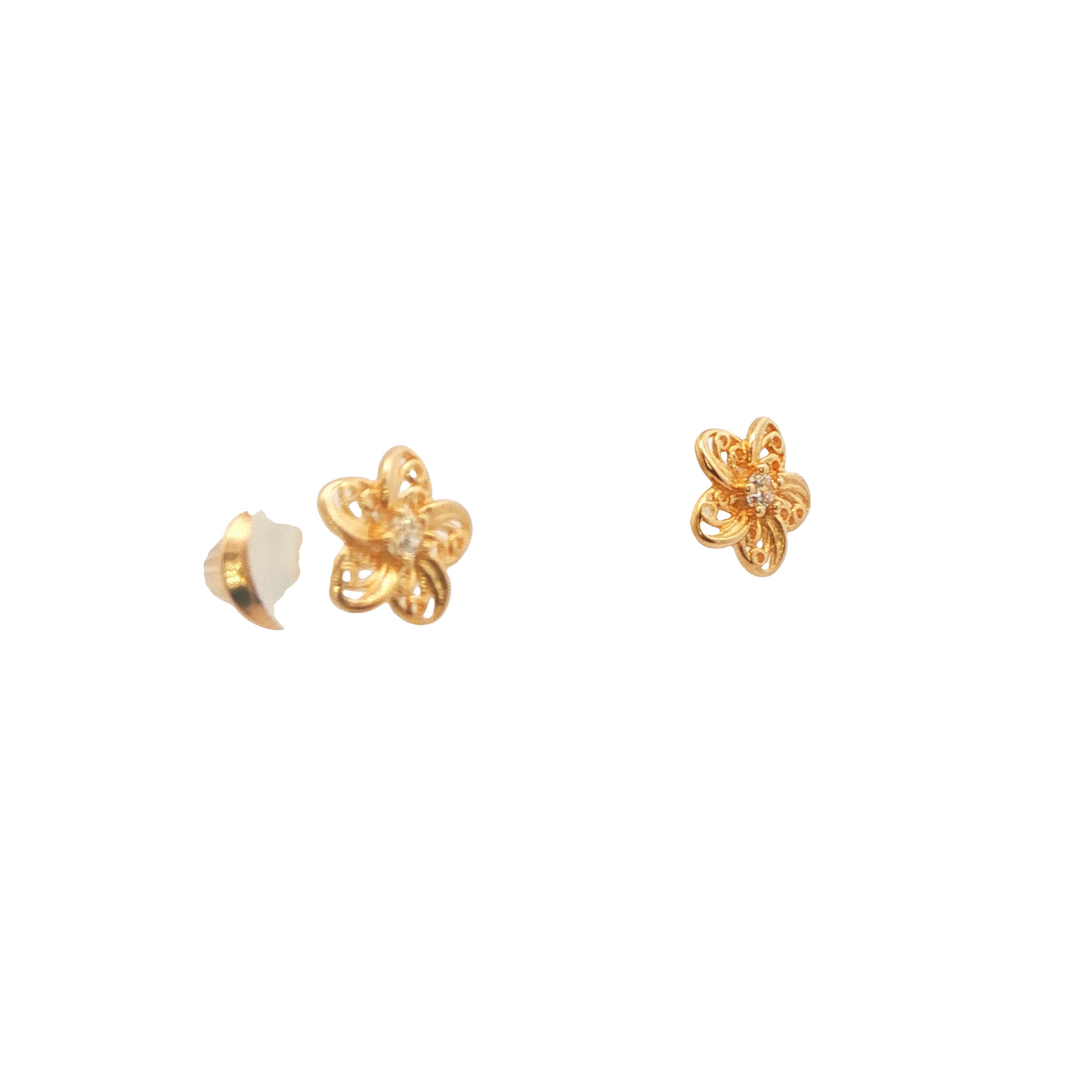 14K Yellow Gold Child Flower Earrings with Cubic Zirconia