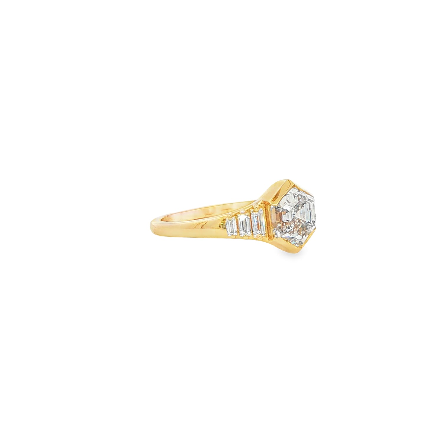 14K Yellow Gold Hexagon Diamond Engagement Ring