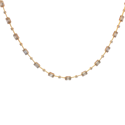 18K YG .1.87 CTTW BAG AND ROUND FASHION  STATION NECKLACE