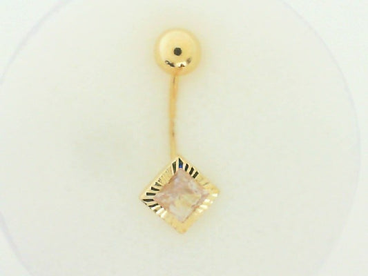 14K Fluted Bezel CZ Belly Piercing