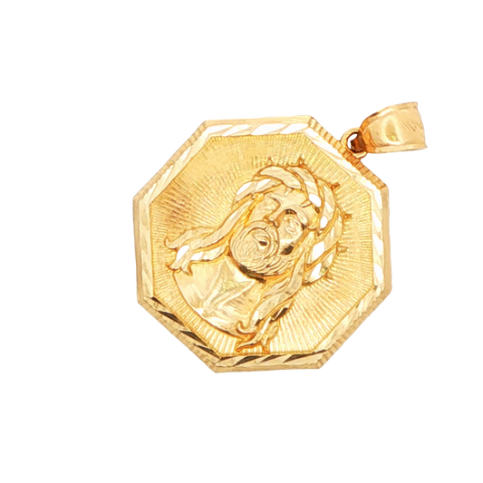 14K YG JESUS IN OCTAGON PENDANT 5.5G