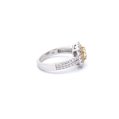 18K 0.57 CTW Yellow Diamond Double Halo Split Shank Ring
