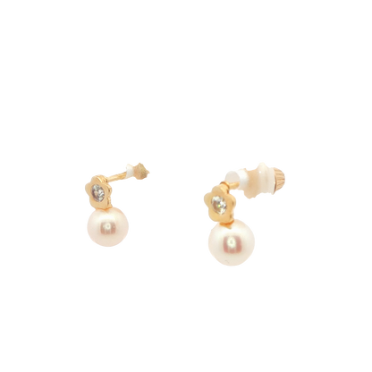 Child's Flower and Pearl Drop Earrings