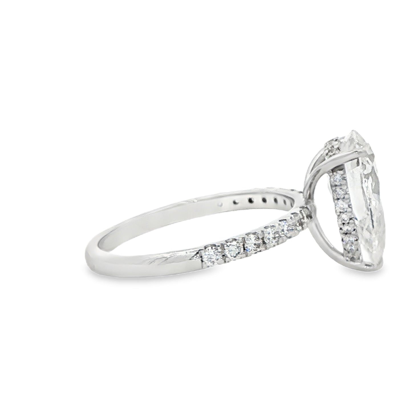 14K White Gold Lab-Grown Pear Engagement Ring with Hidden Halo, 3.00 ct Center, E Color, VS1 Clarity, 3.09 cttw