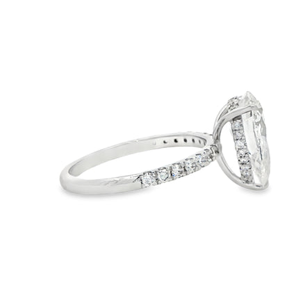 14K White Gold Lab-Grown Pear Engagement Ring with Hidden Halo, 3.00 ct Center, E Color, VS1 Clarity, 3.09 cttw
