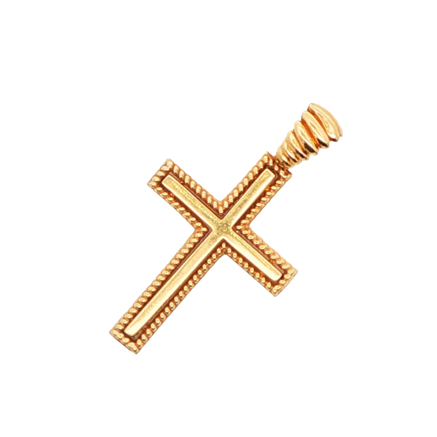 14K YG FANCY CROSS WITH BEAD TRIM AND RIDGED BALE, 3.7g