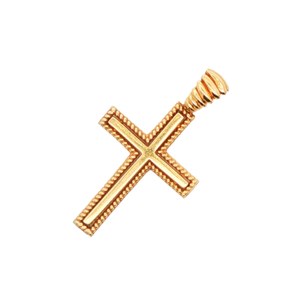 14K YG FANCY CROSS WITH BEAD TRIM AND RIDGED BALE, 3.7g