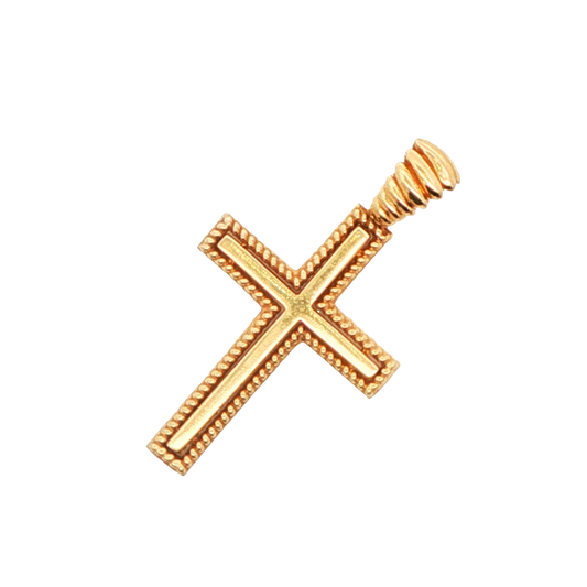 14K YG FANCY CROSS WITH BEAD TRIM AND RIDGED BALE, 3.7g