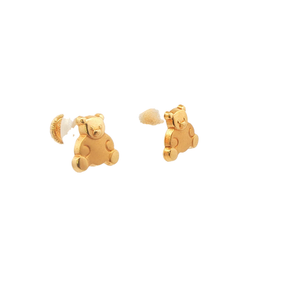 18K Gold Teddy Bear Child Stud Earrings 