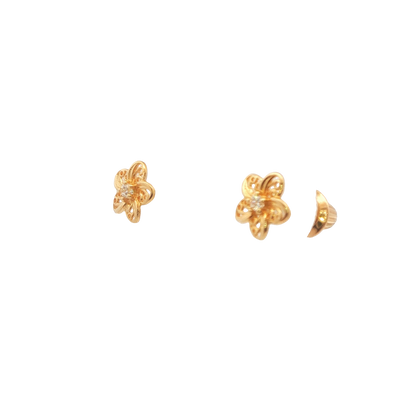 14K Yellow Gold Child Flower Earrings with Cubic Zirconia