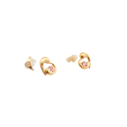Children's Pink Cubic Zirconia Heart Earrings